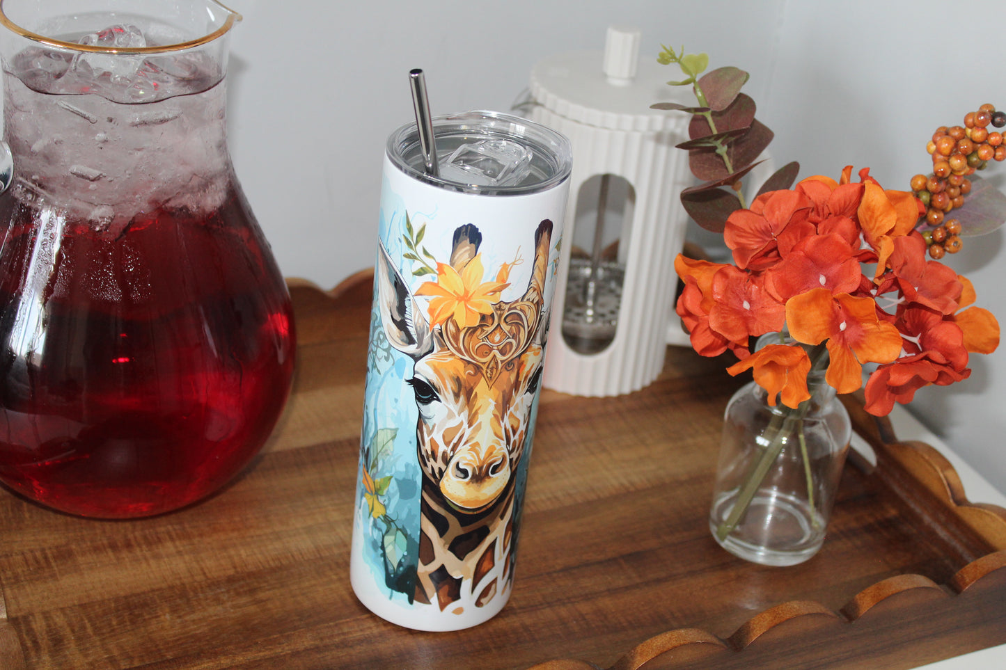 Giraffe Tumbler 20oz With Lid & Straw