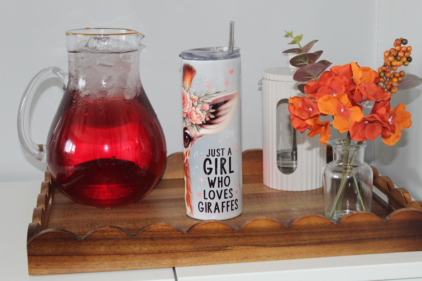 Just A Girl Who Loves Giraffes 20oz Tumbler With Lid & Straw