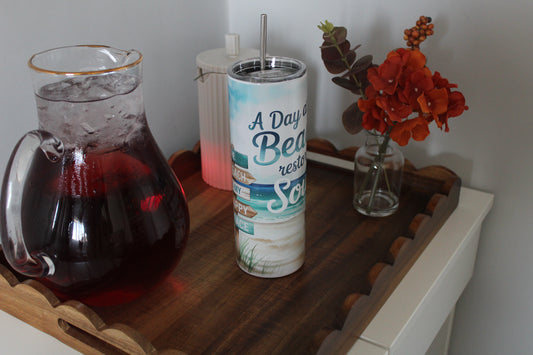 A Day At The Beach Restores The Soul 20oz Tumbler With Lid & Straw