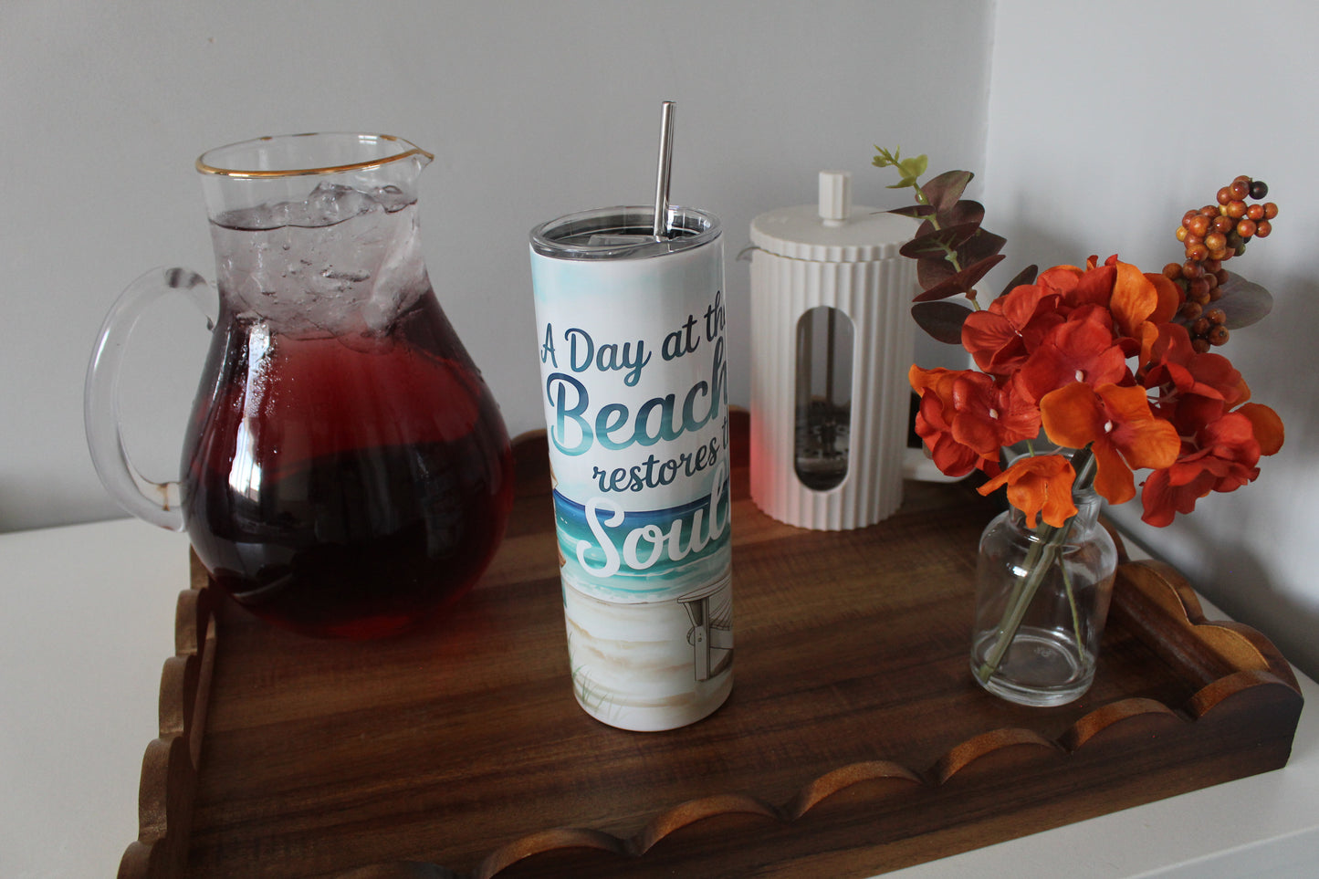 A Day At The Beach Restores The Soul 20oz Tumbler With Lid & Straw