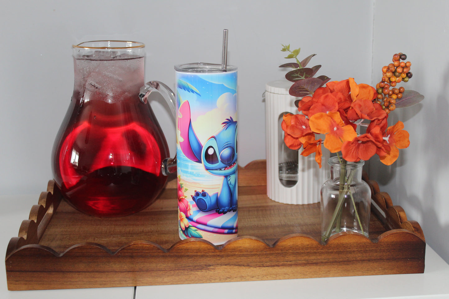 Stitch Inspired Beach 20oz Tumbler With Lid & Straw