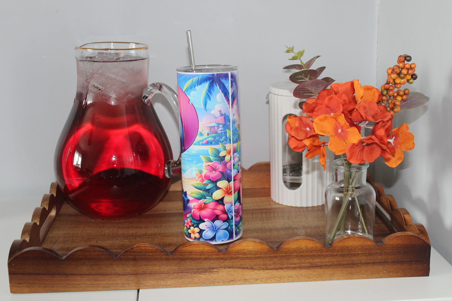 Stitch Inspired Beach 20oz Tumbler With Lid & Straw