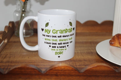 My Grandad Text In Heart Of Gold Mug